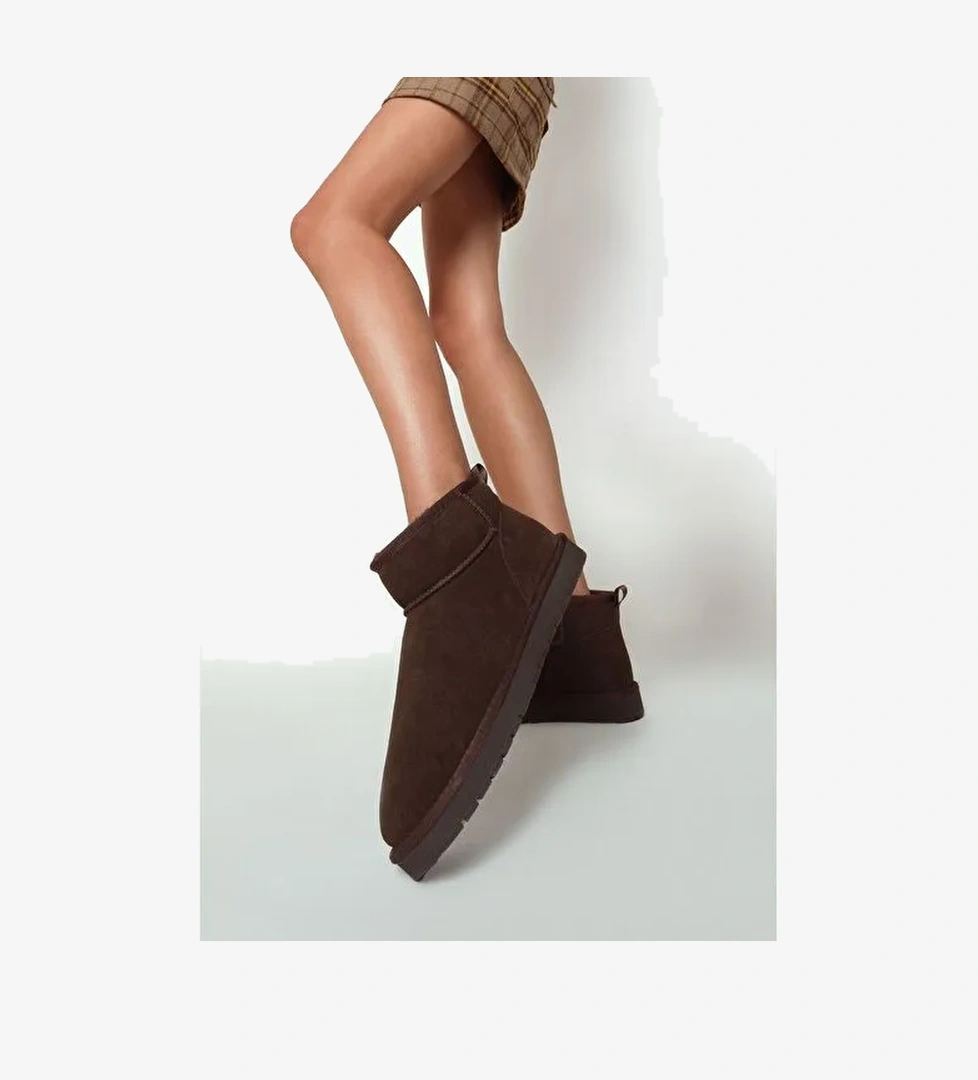 Kadın Kahverengi Kürklü Süet Deri Teddy Bot 25WFD478210 - Görsel 1