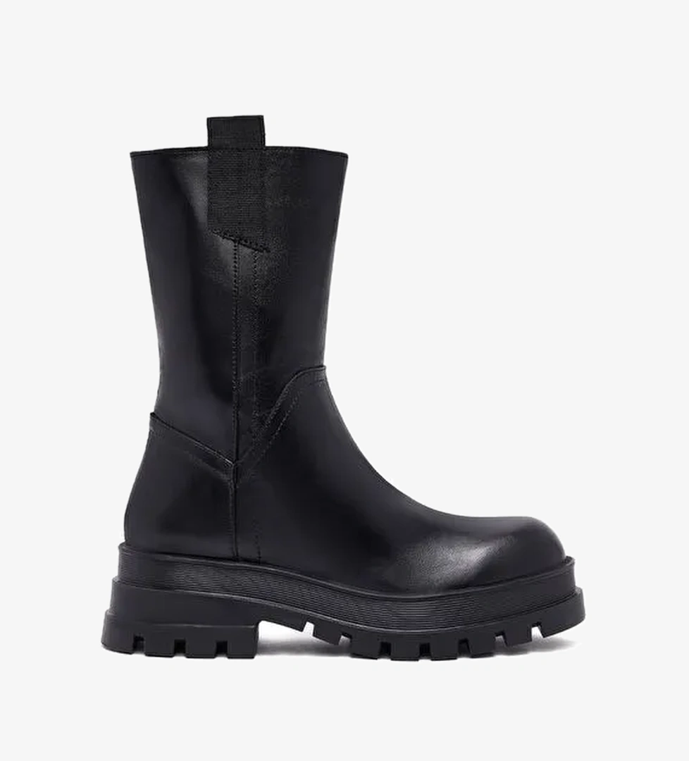 Kadın Siyah Fermuarlı Kalın Tabanlı Deri Bot 25WFD182418 - Görsel 1