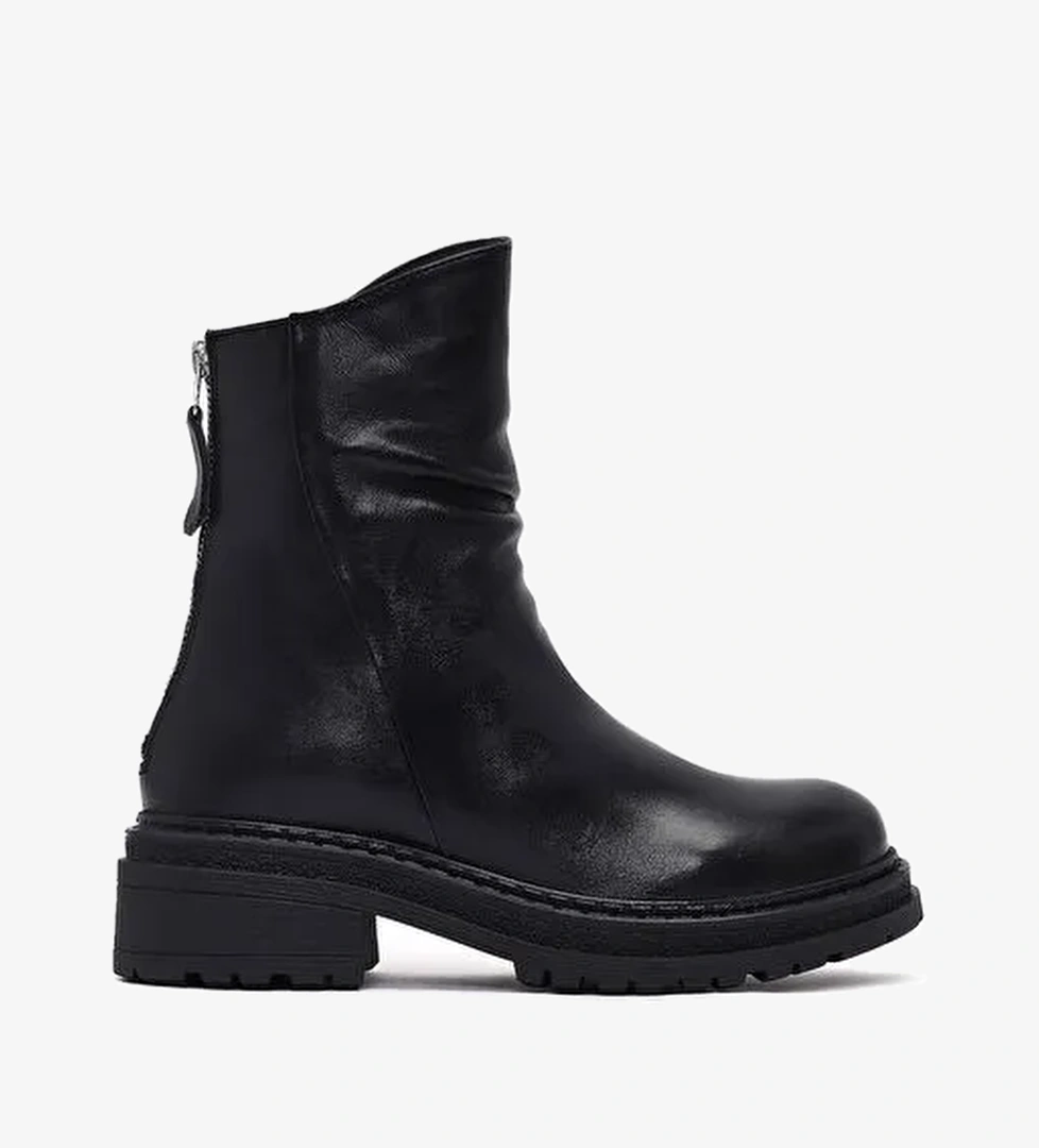 Kadın Siyah Arkadan Fermuarlı Deri Bot 25WFD180718 - Görsel 1
