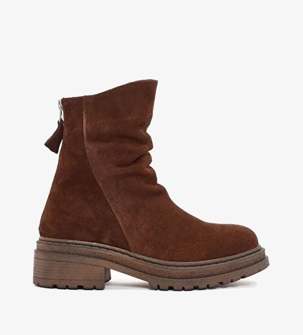 Kadın Kahverengi Fermuarlı Süet Deri Bot 25WFD180710 - Görsel 1
