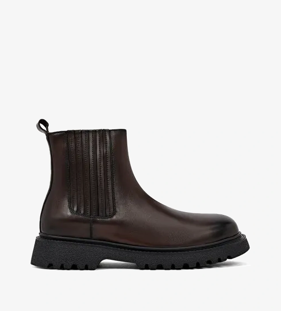 Erkek Kahverengi Kalın Tabanlı Deri Chelsea Bot 25WFD693718 - Görsel 1