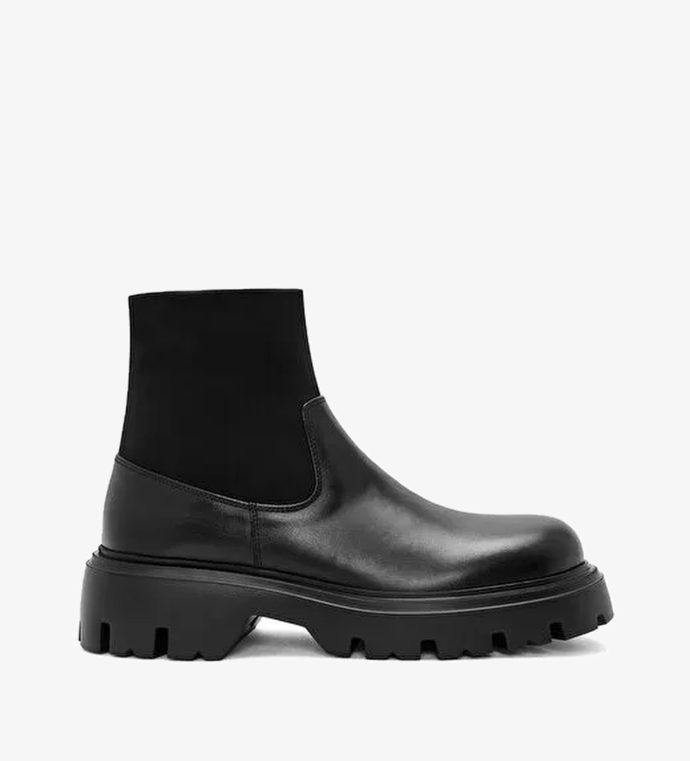 Erkek Siyah Fermuarlı Kalın Tabanlı Deri Casual Bot 25WFD631618 - Görsel 1