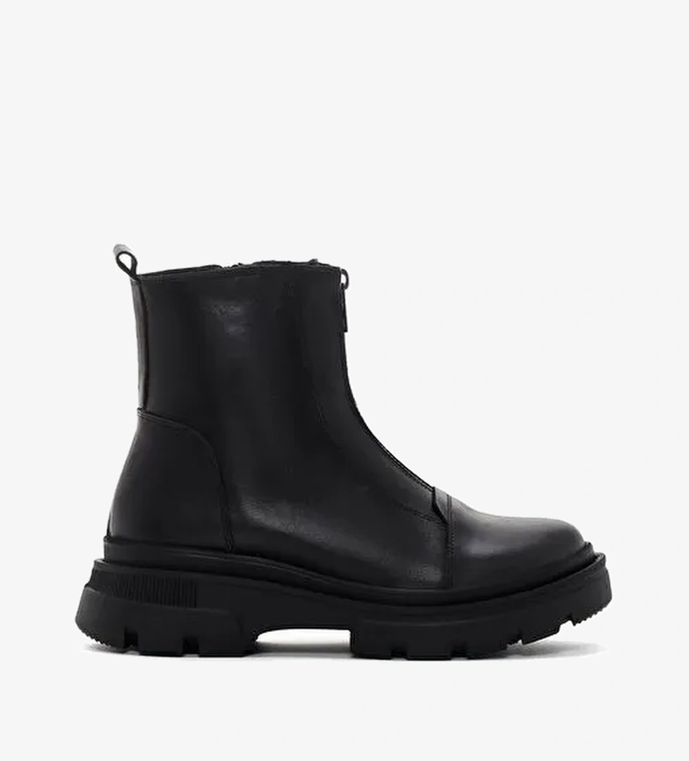 Kadın Siyah Fermuarlı Deri Bot 25WFD360318 - Görsel 1