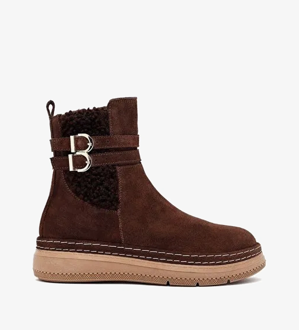 Kadın Kahverengi Fermuarlı Süet Deri Teddy Bot 25WFD131910 - Görsel 1