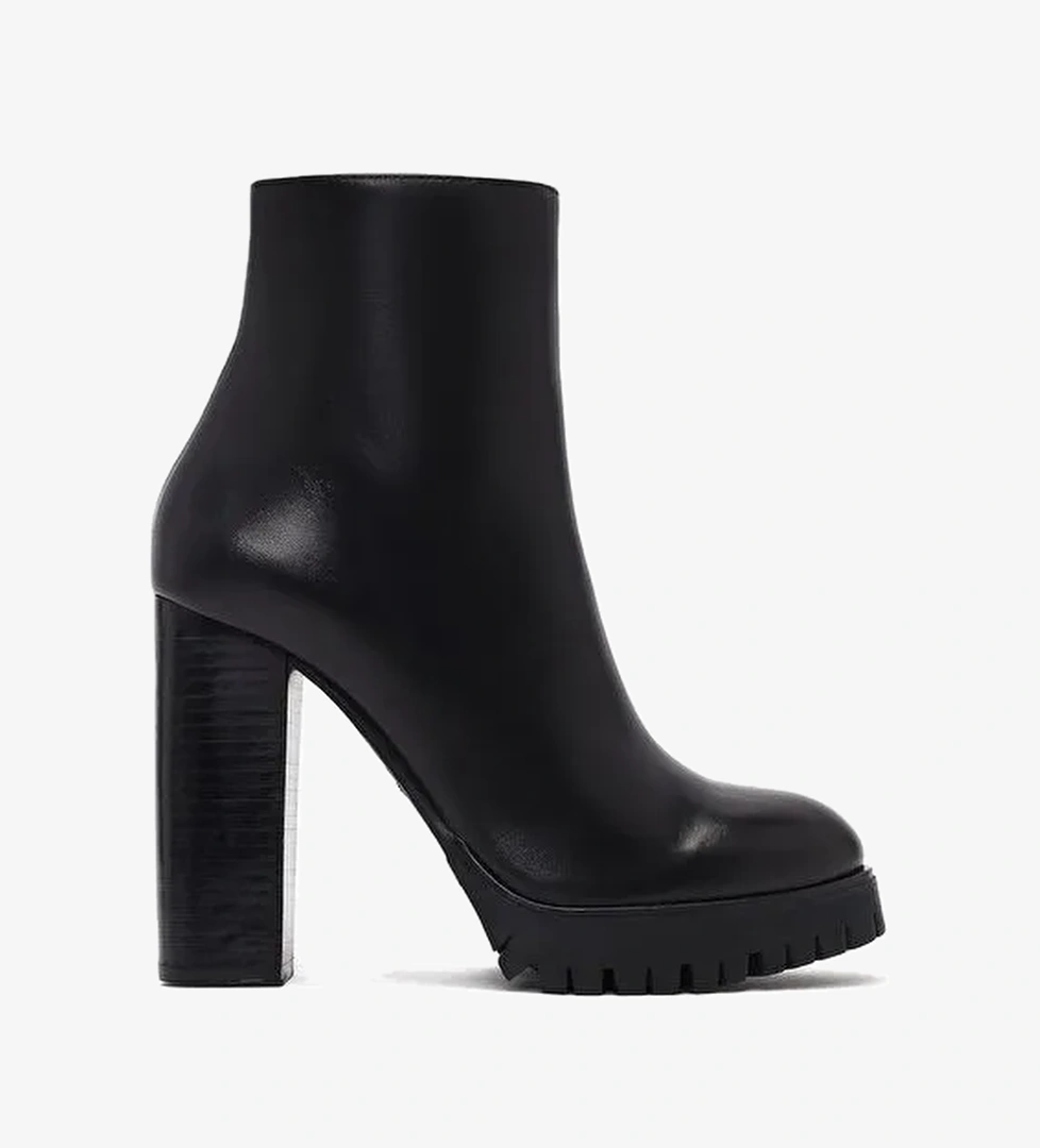 Kadın Siyah Fermuarlı Yüksek Topuklu Deri Bot 25WFD100118 - Görsel 1
