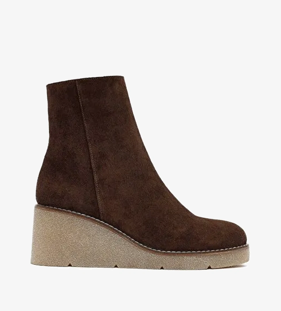 Kadın Kahverengi Fermuarlı Dolgu Topuklu Süet Deri Bot 25AFD152710 - Görsel 1