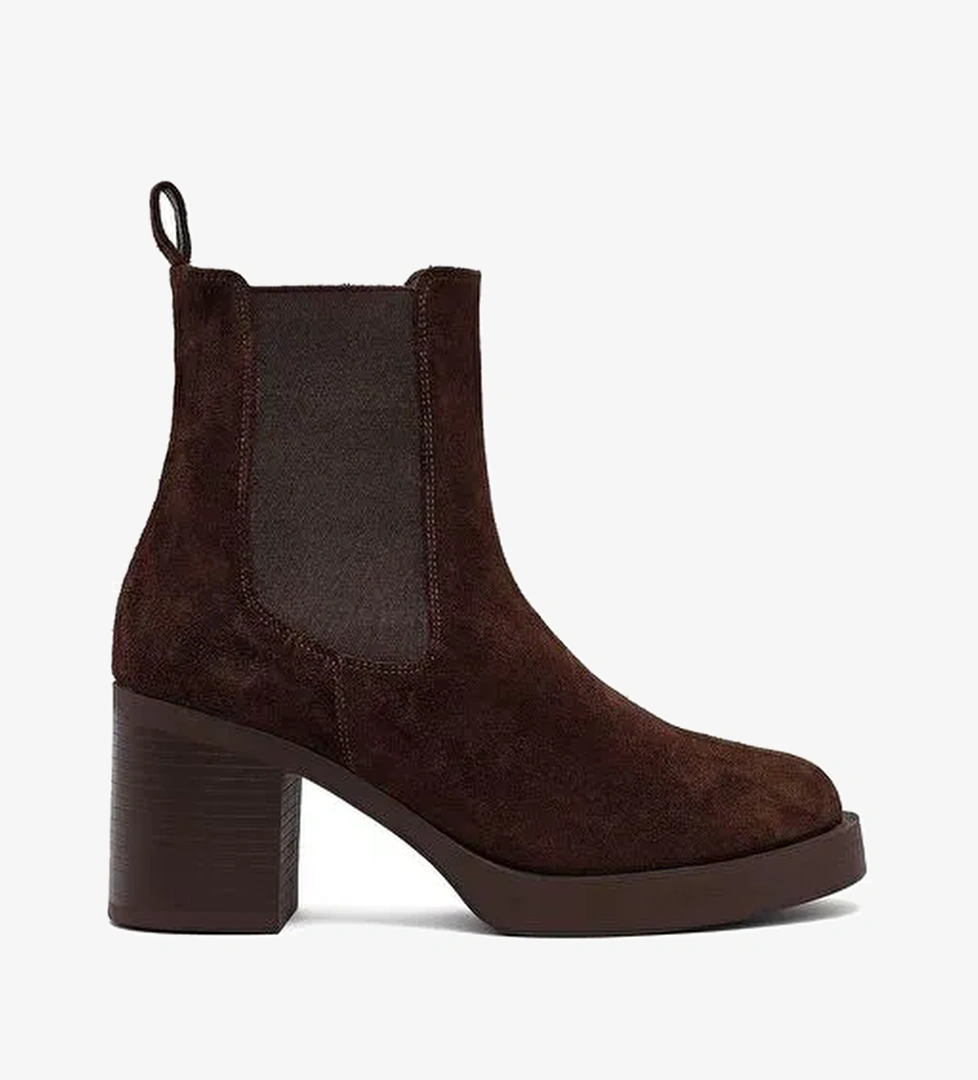 Kadın Kahverengi Topuklu Süet Deri Chelsea Bot 25WFD153710 - Görsel 1