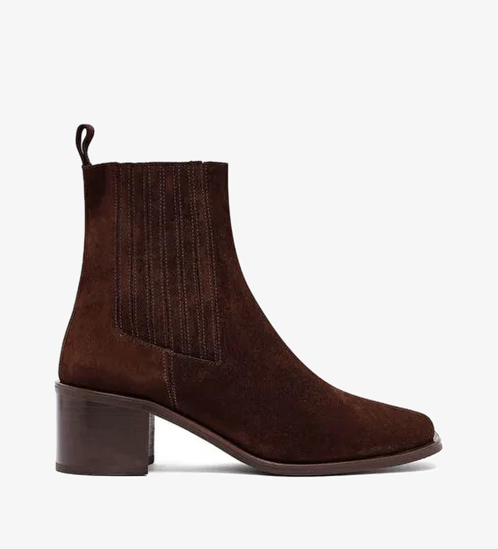 Kadın Kahverengi Kalın Topuklu Süet Deri Chelsea Bot 25WFD188210 - Görsel 1