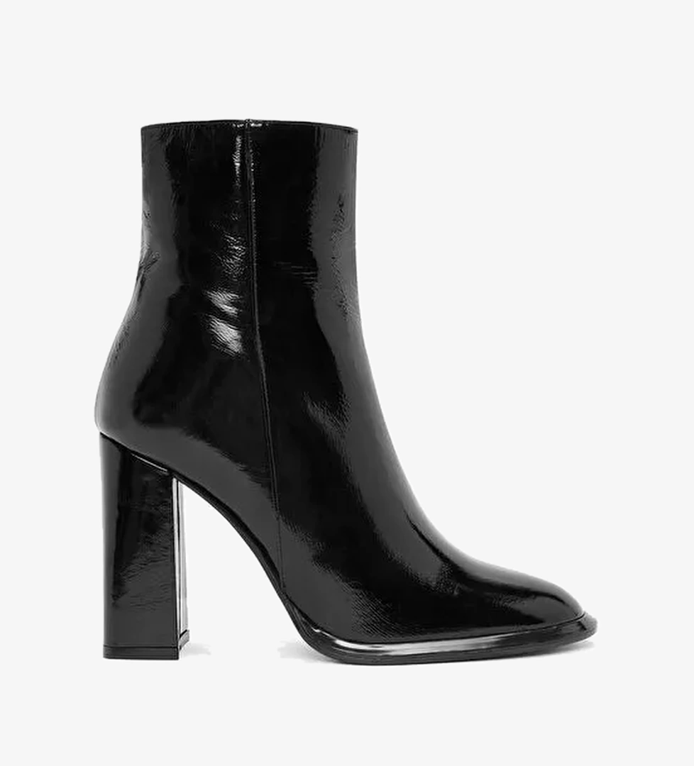 Kadın Siyah Fermuarlı Yüksek Kalın Topuklu Rugan Deri Bot 25WFD131116 - Görsel 1