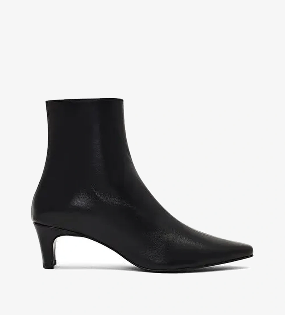 Kadın Siyah Fermuarlı Kalın Topuklu Deri Bot 25WFD186018 - Görsel 1