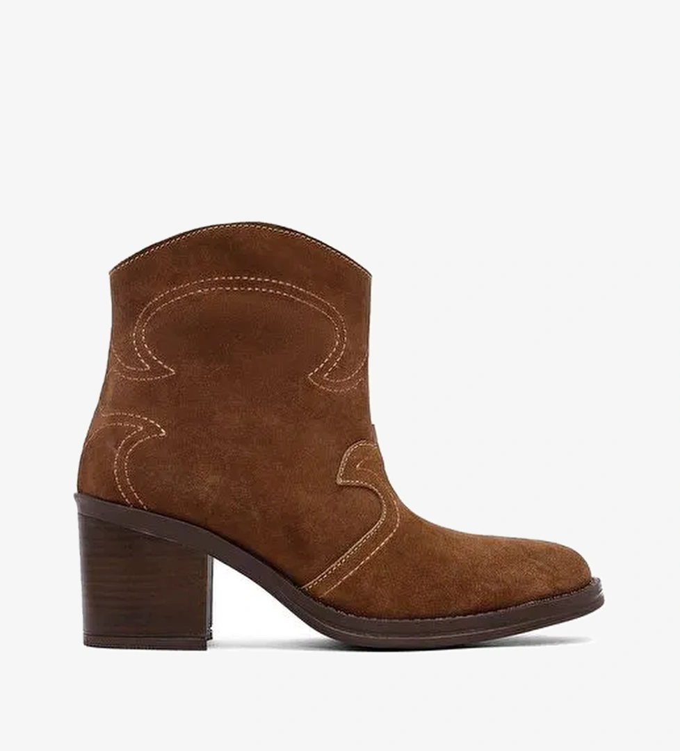 Kadın Taba Kalın Topuklu Süet Deri Kovboy Bot 25AFD221210 - Görsel 1