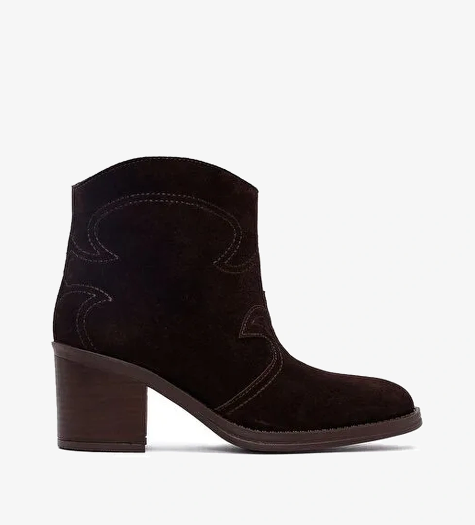 Kadın Kahverengi Kalın Topuklu Süet Deri Kovboy Bot 25AFD221210 - Görsel 1