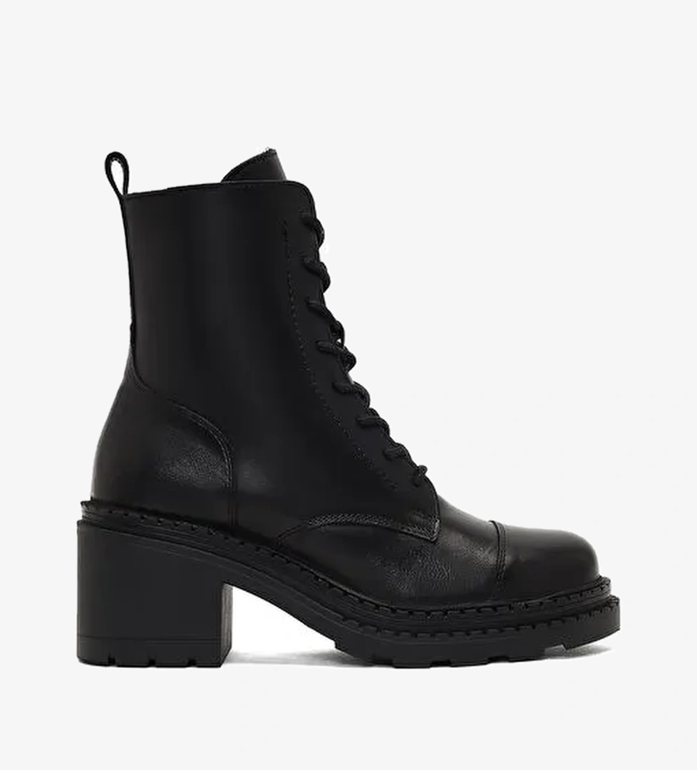 Kadın Siyah Fermuarlı Kalın Topuklu Deri Postal Bot 25WFD141118 - Görsel 1