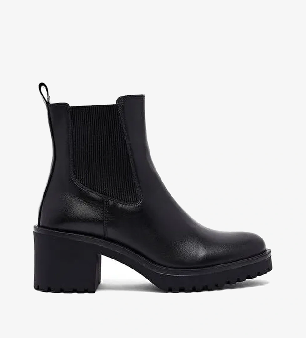 Kadın Siyah Kalın Topuklu Deri Chelsea Bot 25WFD132418 - Görsel 1
