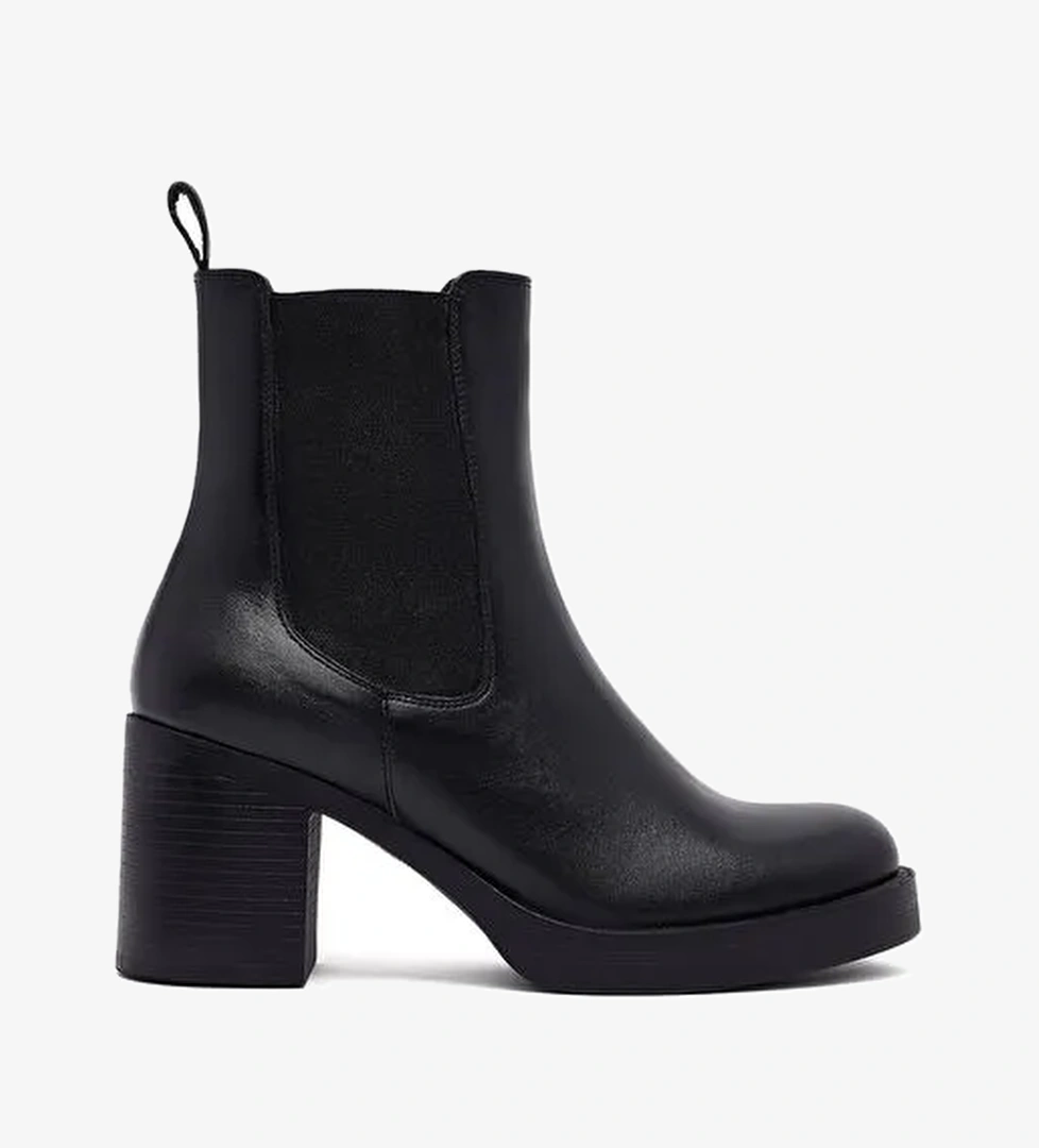Kadın Siyah Kalın Topuklu Deri Chelsea Bot 25WFD153718 - Görsel 1