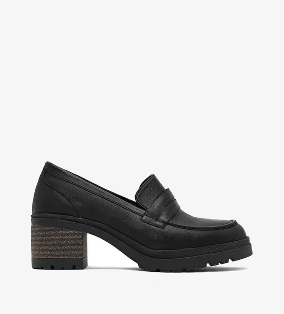Kadın Siyah Kalın Topuklu Deri Maskülen Loafer 25AFD340018 - Görsel 1