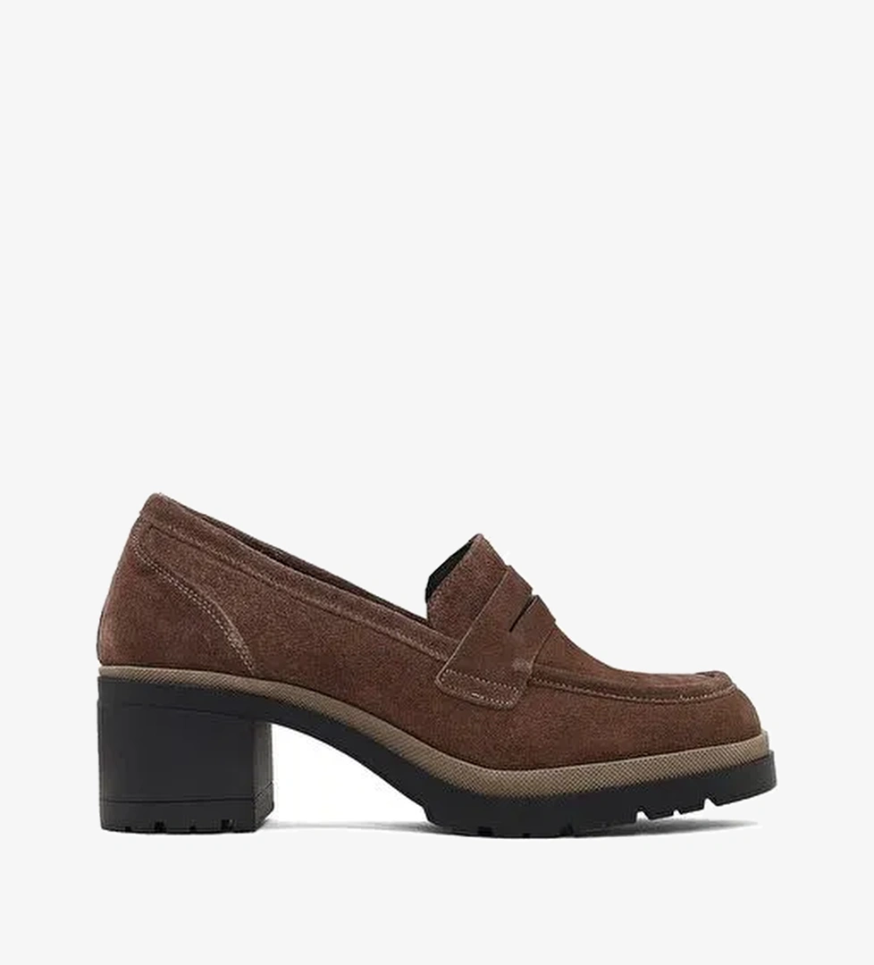 Kadın Vizon Kalın Topuklu Süet Deri Maskülen Loafer 25AFD340010 - Görsel 1
