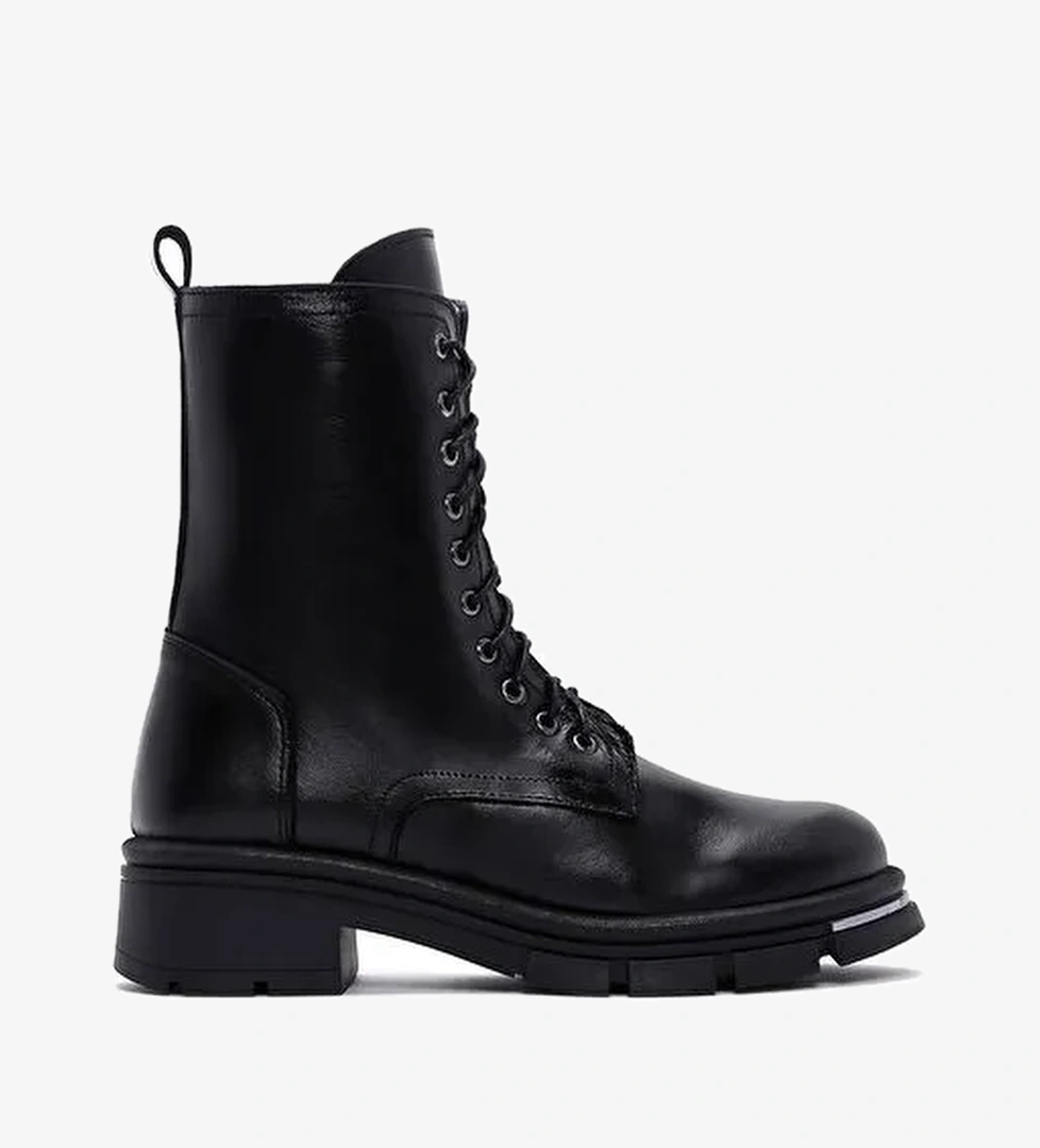 Kadın Siyah Fermuarlı Deri Postal Bot 25WFD180418 - Görsel 1