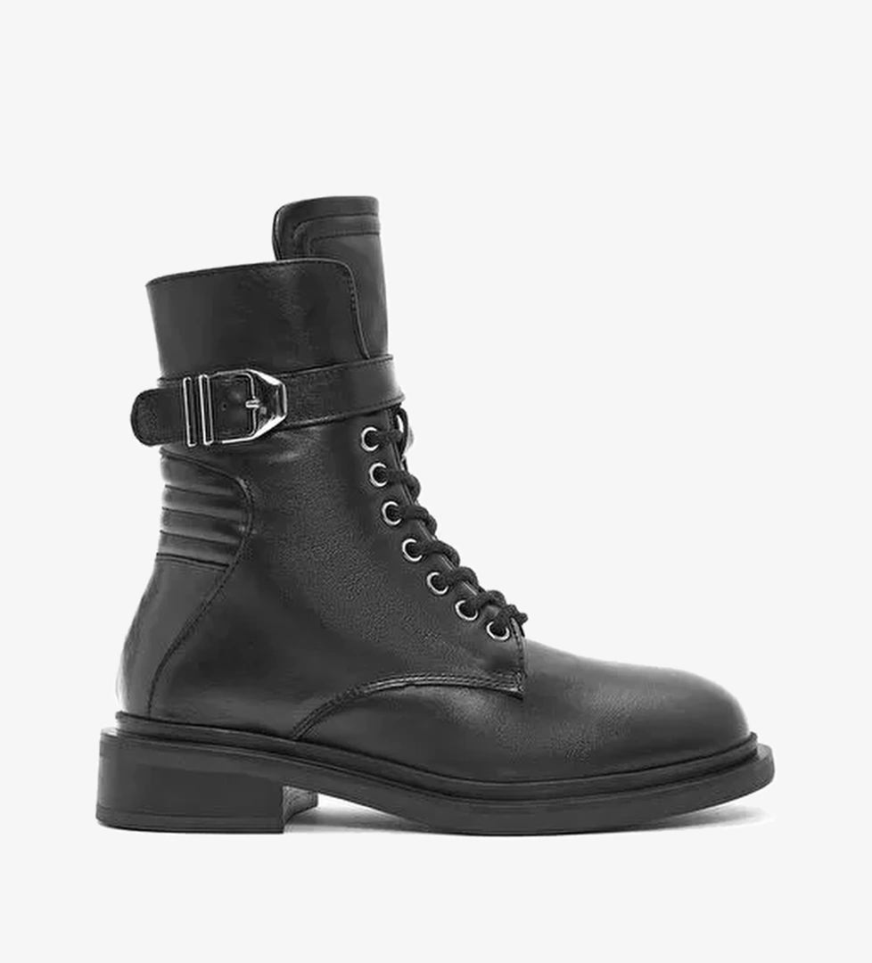 Kadın Siyah Fermuarlı Deri Postal Bot 25WFD200118 - Görsel 1