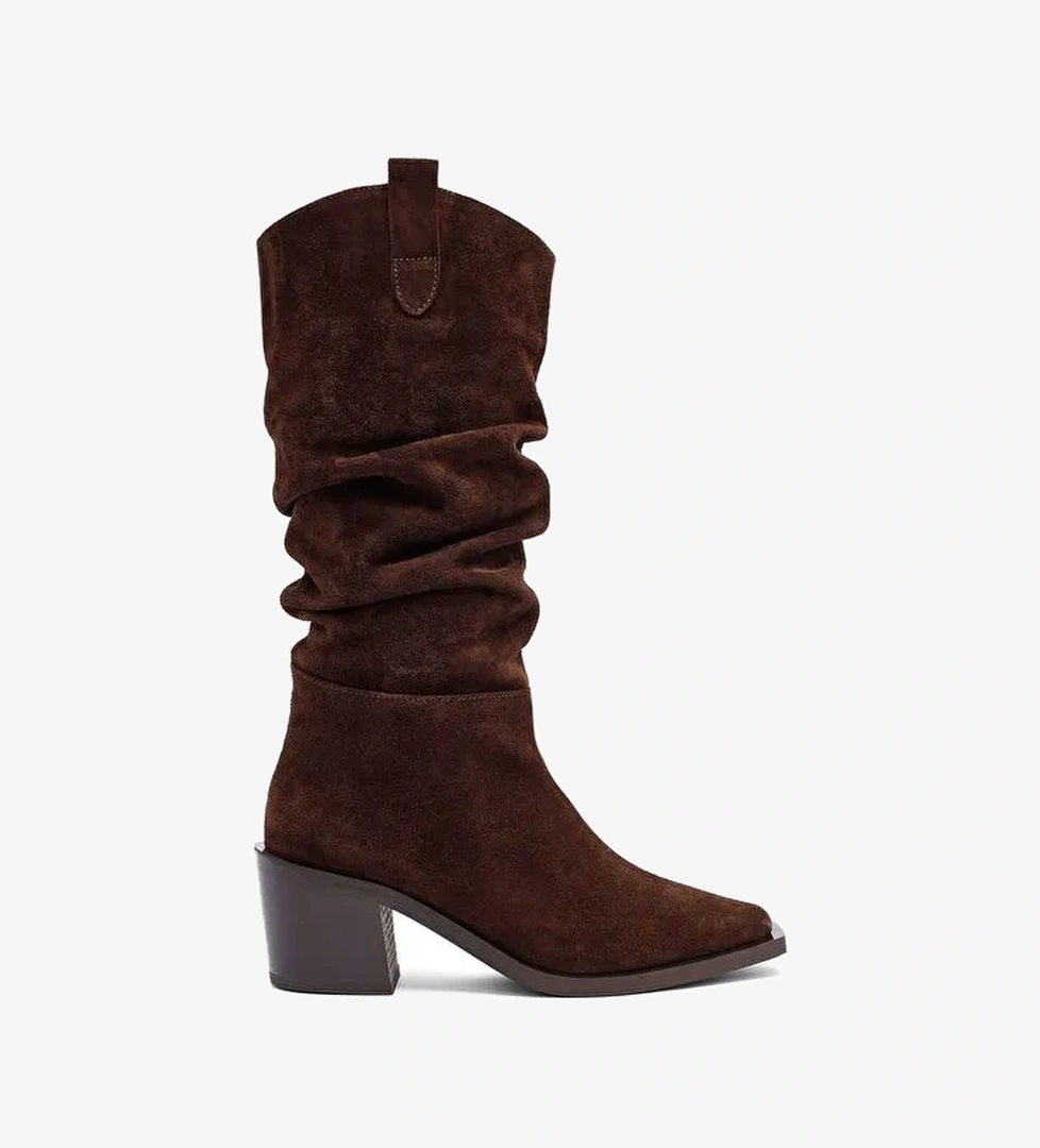 Kadın Kahverengi Kalın Topuklu Süet Deri Kovboy Çizme 25WFD153810 - Görsel 1