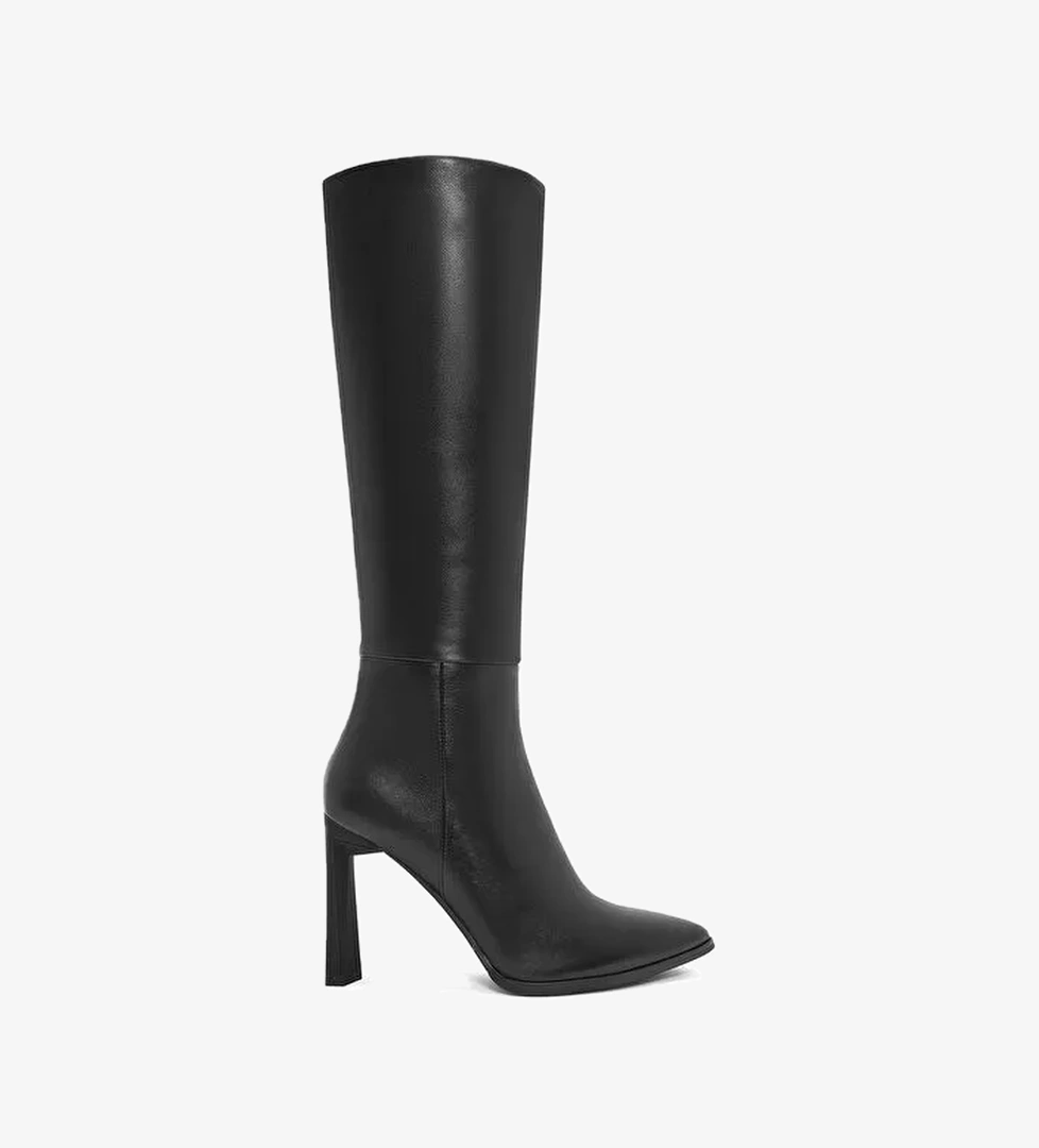 Kadın Siyah Fermuarlı İnce Yüksek Topuklu Deri Çizme 25WFD490218 - Görsel 1