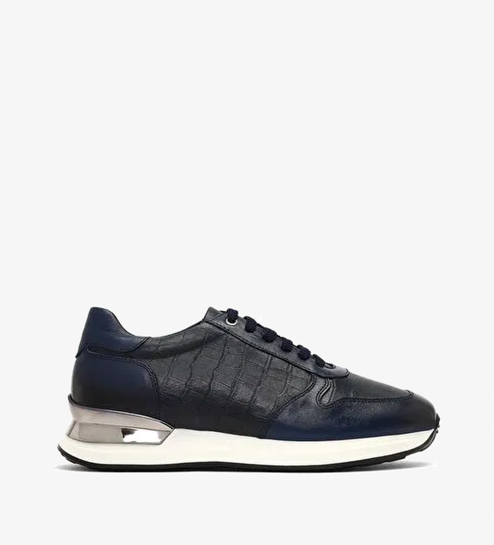 Erkek Lacivert Bağcıklı Kalın Tabanlı Deri Sneaker 25WFD622214 - Görsel 1