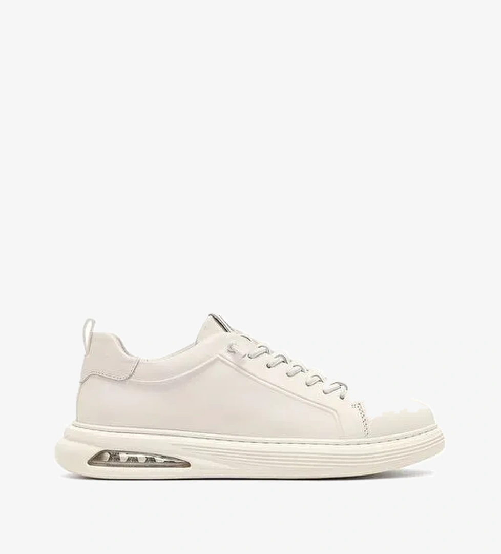Erkek Beyaz Bağcıklı Deri Sneaker 25WFD696818 - Görsel 1