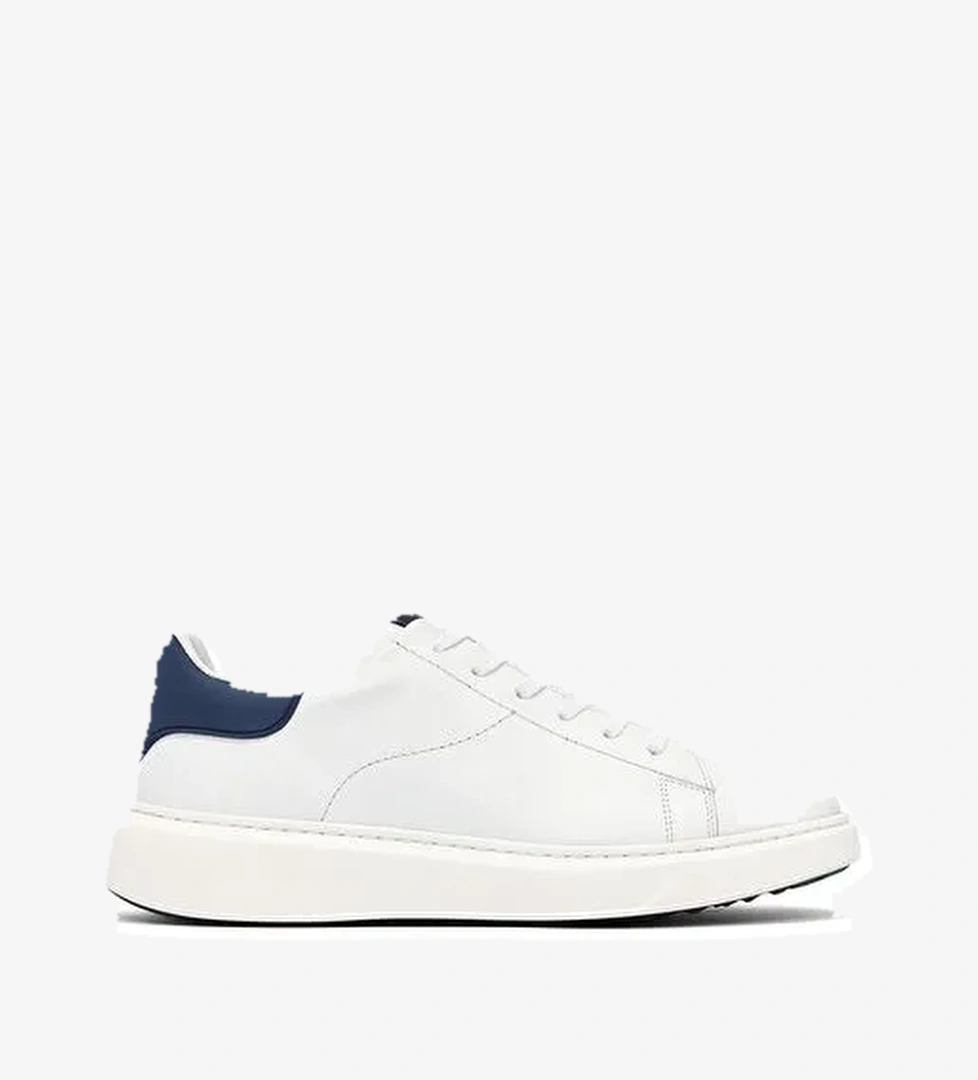 Erkek Beyaz Bağcıklı Kalın Tabanlı Deri Sneaker 25WFD685318 - Görsel 1