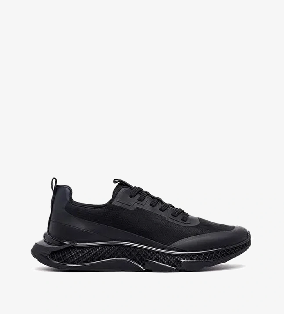 Erkek Siyah Bağcıklı Kalın Tabanlı Kumaş Sneaker 25WFD69446F - Görsel 1