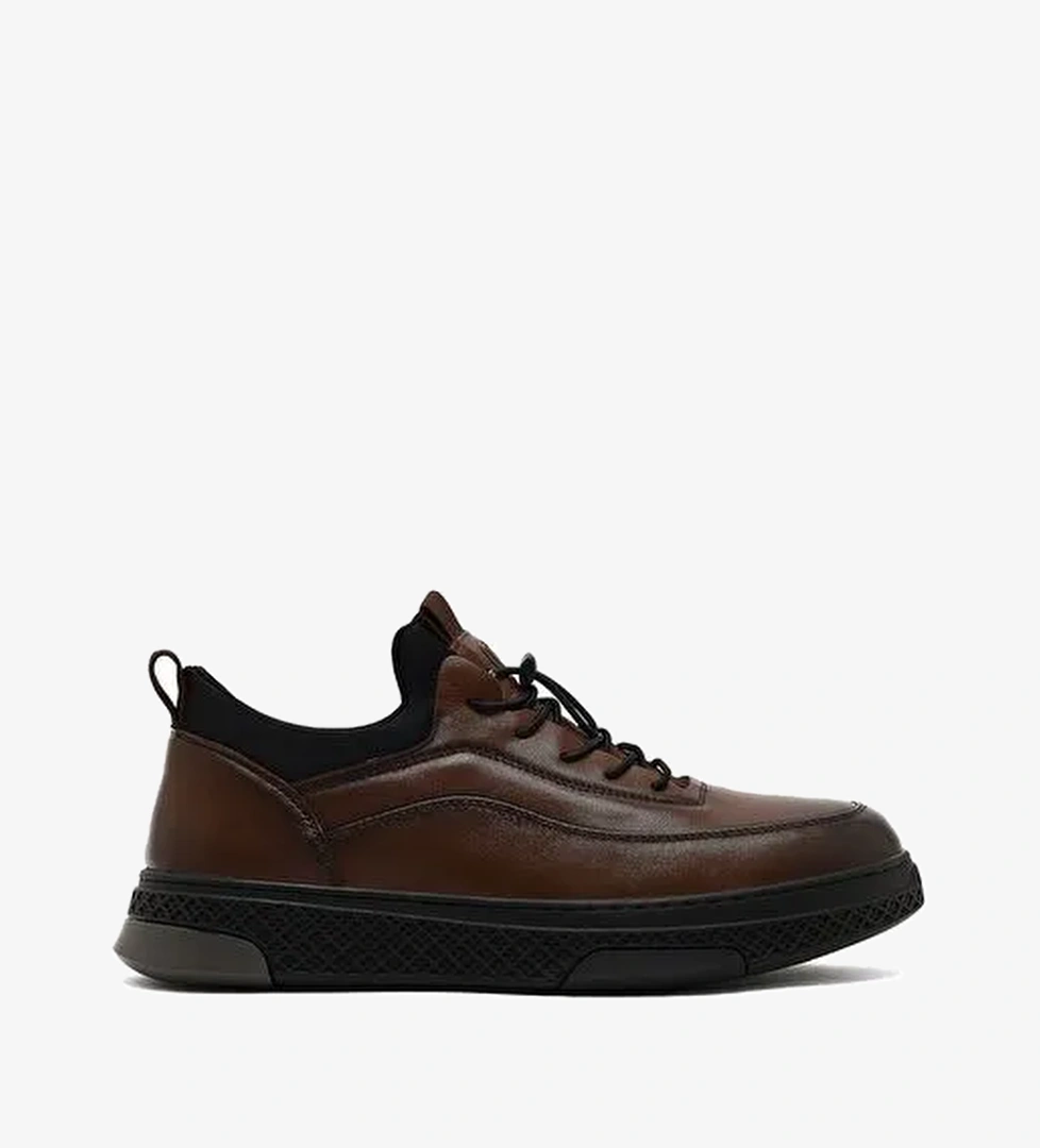 Erkek Kahverengi Bağcıklı Kalın Tabanlı Deri Sneaker 25WFD697218 - Görsel 1