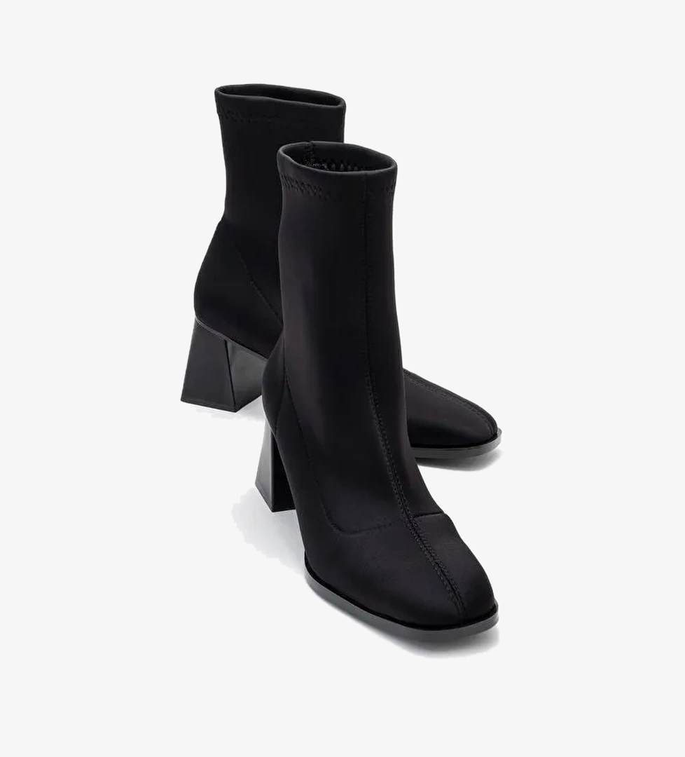 PLESA Siyah Scuba Kadın Kalın Topuklu Bot - Görsel 1