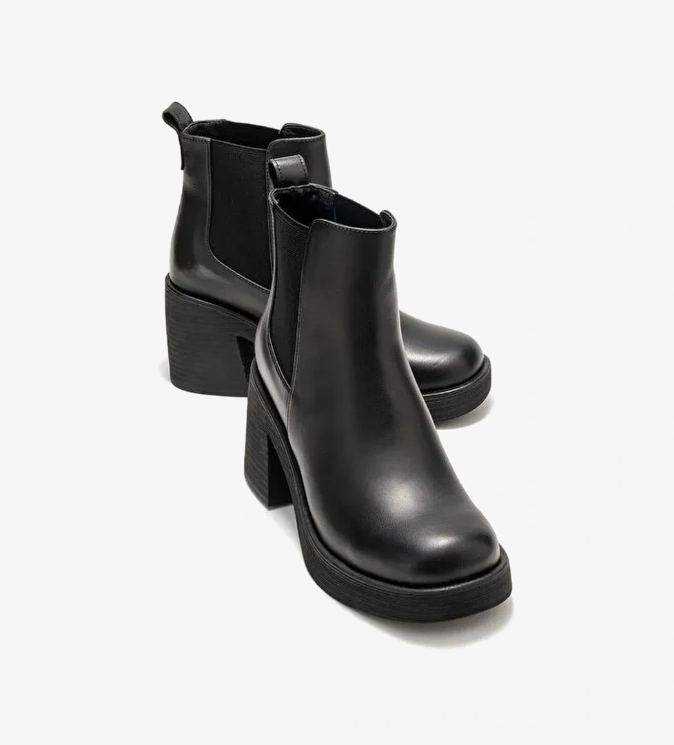 LYSA Siyah Cilt Lastikli Hakiki Deri Kadın Platform Topuklu Bot - Görsel 1
