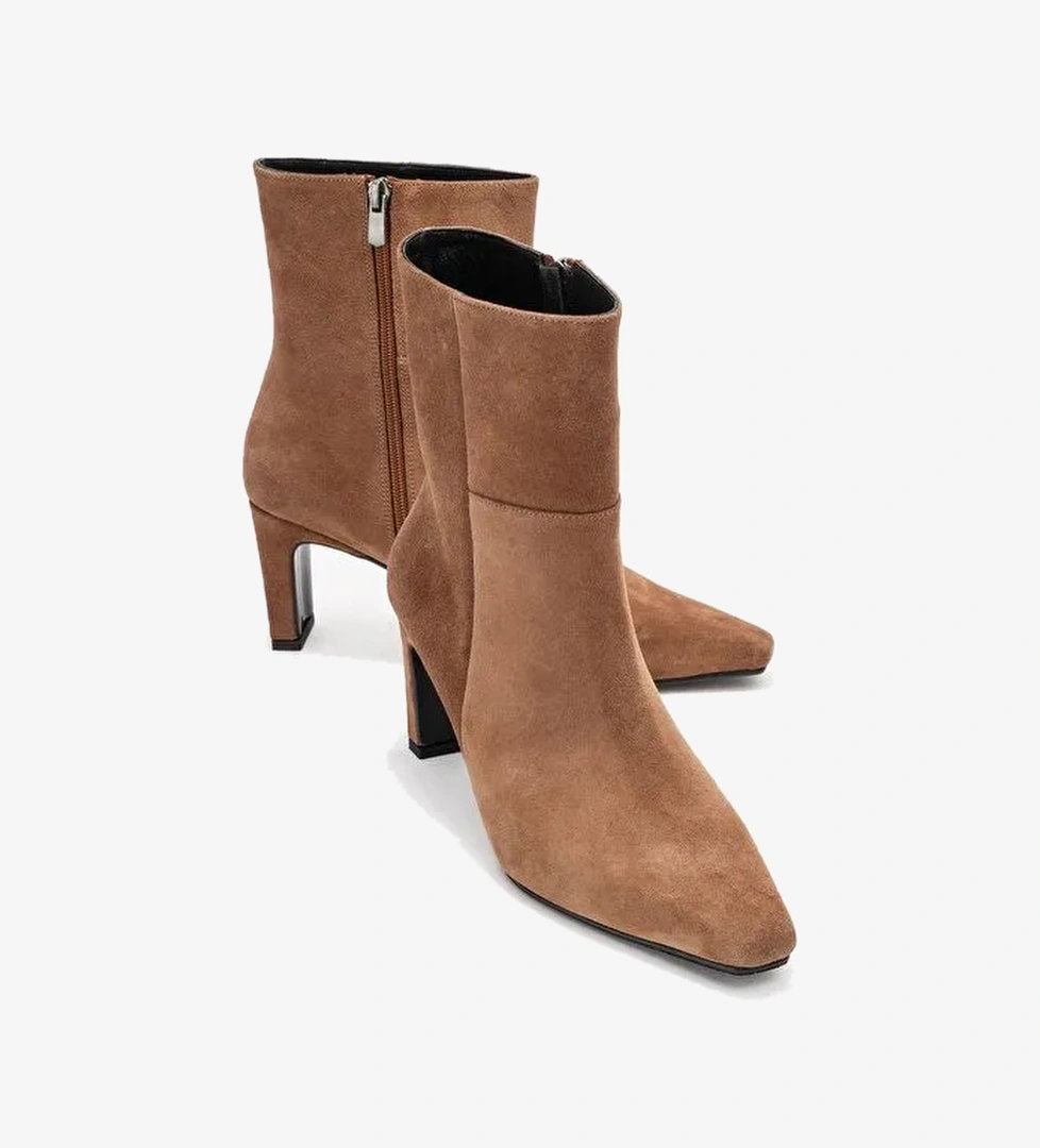 ELIAS Toprak Süet Hakiki Deri Kadın Blok Topuklu Bot - Görsel 1
