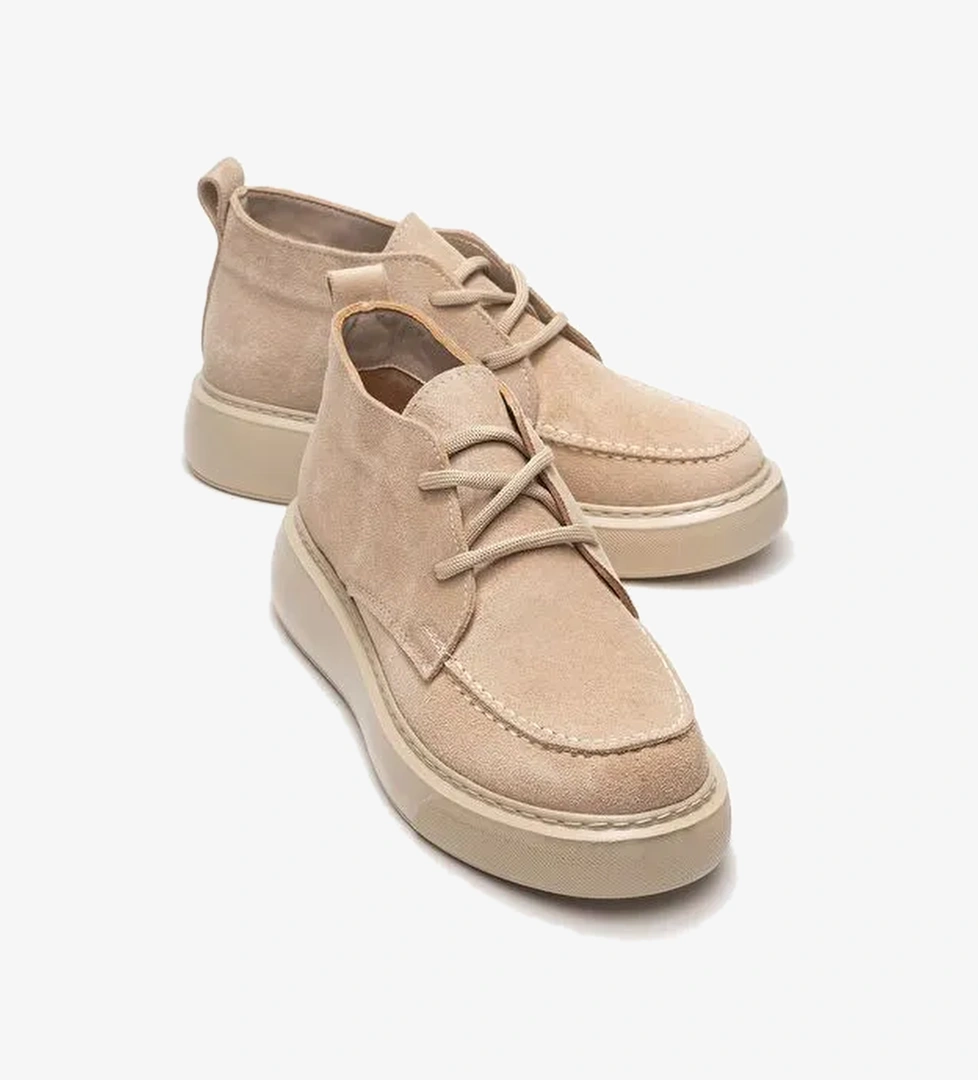 LILYA Bej Süet Hakiki Deri Kadın Chukka Bot - Görsel 1