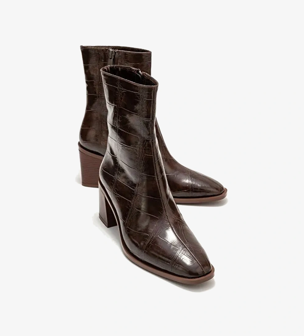 CHARA Kahverengi Baskı Kadın Kalın Topuklu Bot - Görsel 1