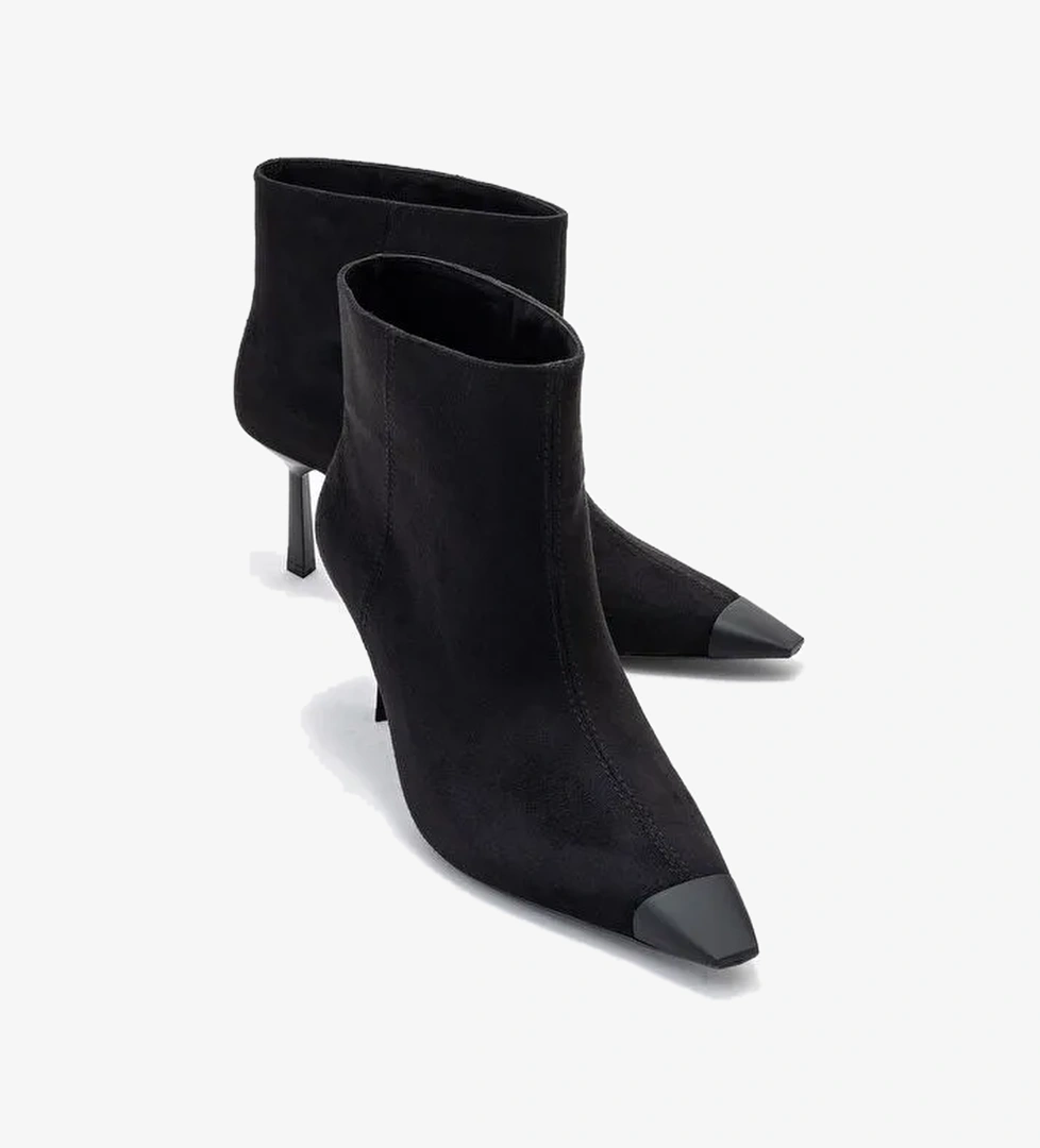 RASSEL Siyah Süet Mat Burunlu Kadın İnce Topuklu Bot - Görsel 1