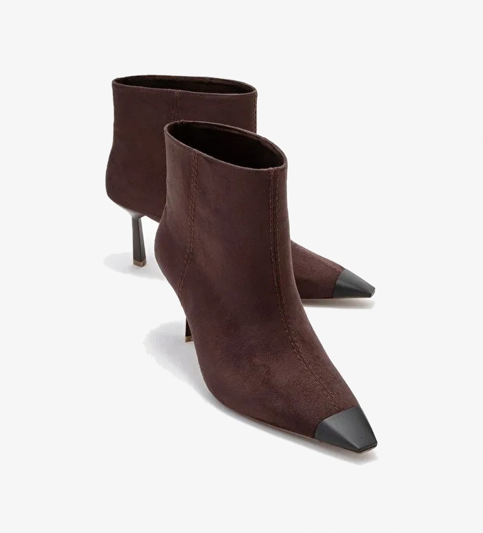 RASSEL Kahverengi Süet Mat Burunlu Kadın İnce Topuklu Bot - Görsel 1