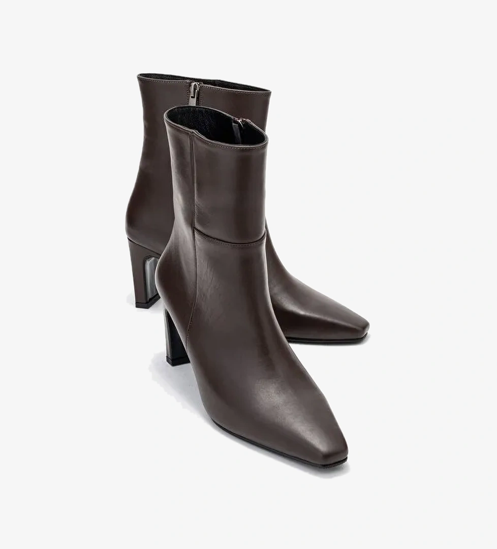 ELIAS Kahverengi Cilt Hakiki Deri Kadın Blok Topuklu Bot - Görsel 1