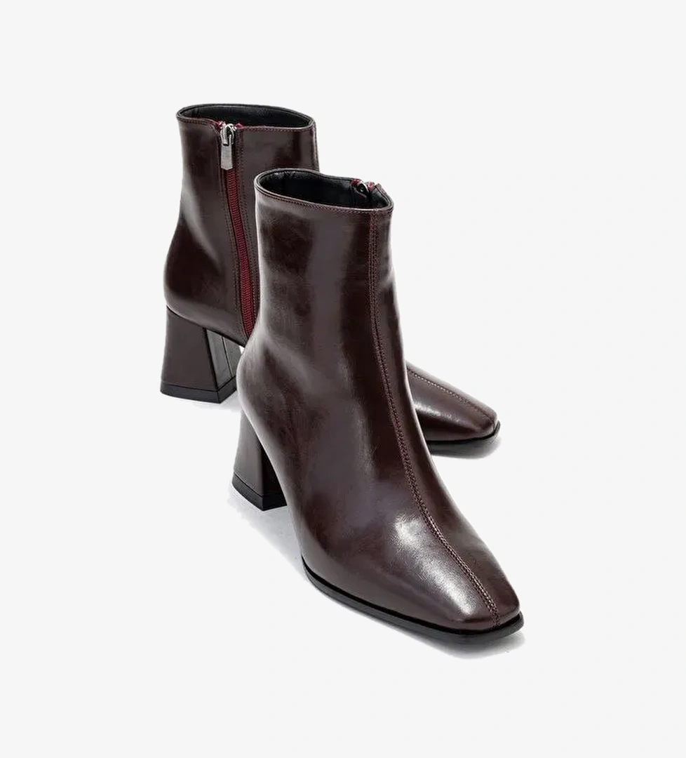 ARVEN Bordo Cilt Kadın Kalın Topuklu Bot - Görsel 1