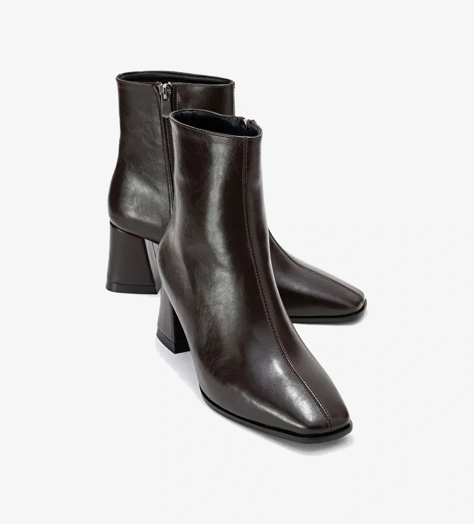 ARVEN Kahverengi Cilt Kadın Kalın Topuklu Bot - Görsel 1