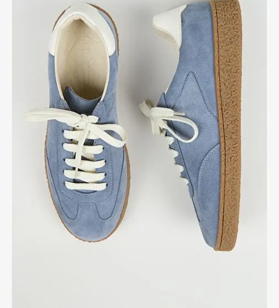 Krahe Palminteri 2 Erkek Hakiki Deri Bağcıklı Mavi-Ekru Sneakers - Görsel 1