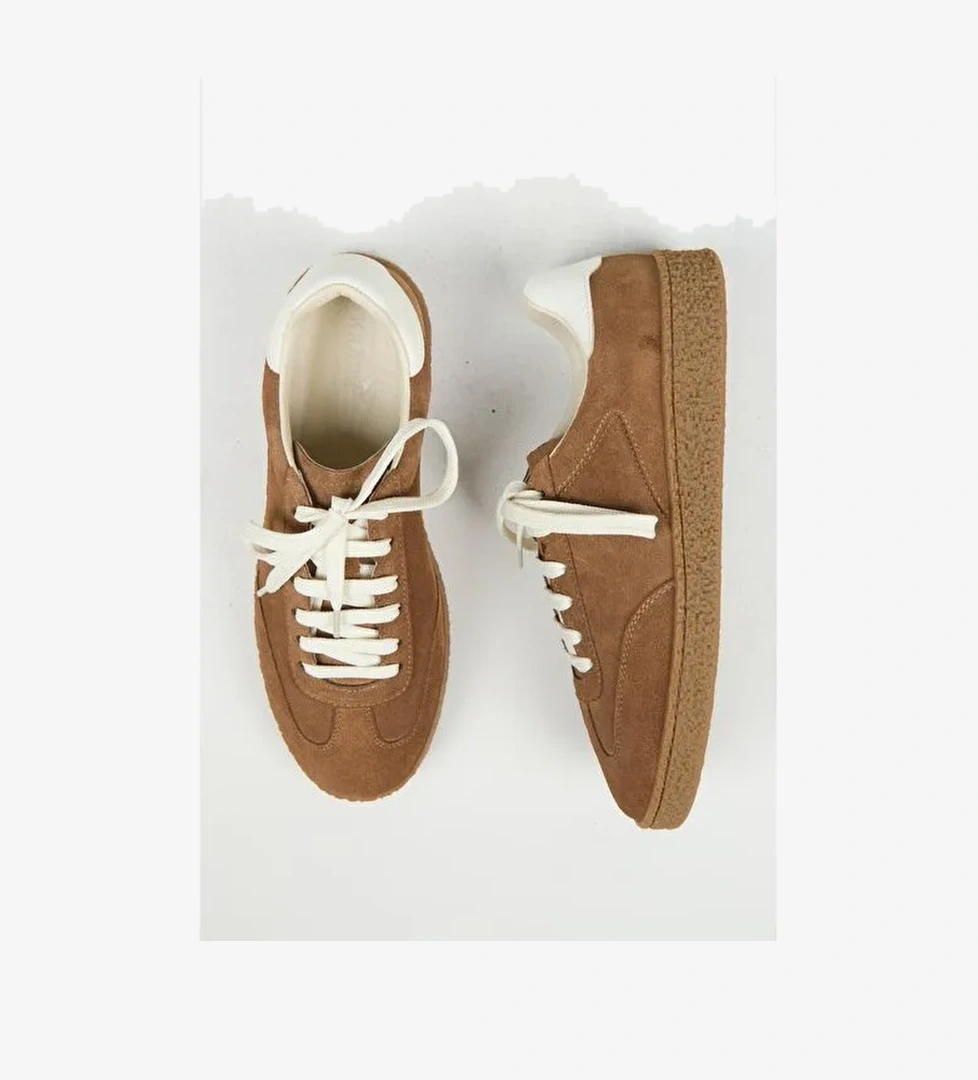 Krahe Palminteri 2 Erkek Hakiki Deri Bağcıklı Kum-Ekru Sneakers - Görsel 1