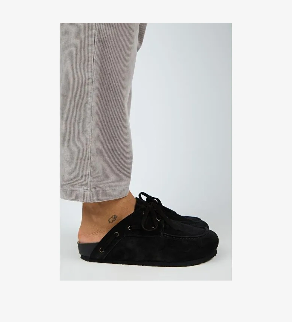 Manijero Karis Kadın Hakiki Deri Bağcıklı Sabo Siyah Terlik - Görsel 1