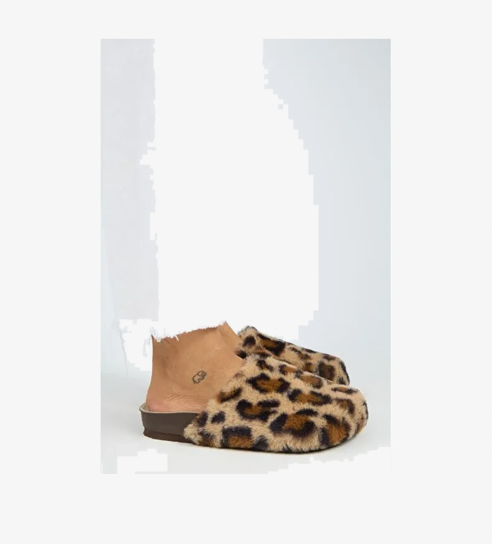 Manijero Leda Kadın Peluş Düz Taba Leopar Terlik - Görsel 1