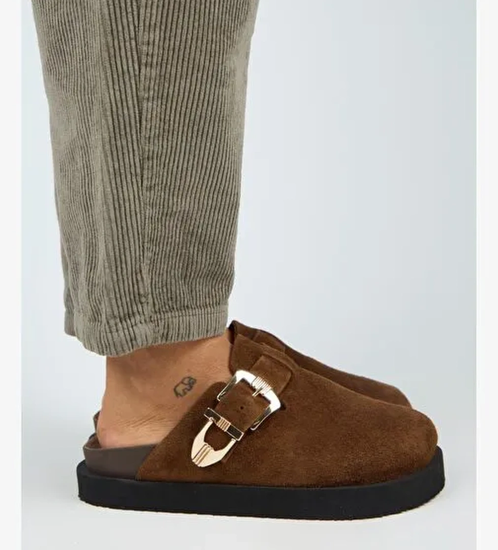 Manijero (Sofia) Kadın Hakiki Deri Sabo Platform Taba Terlik - Görsel 1