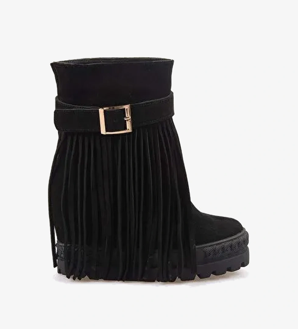 Rouge Hakiki Süet Deri Kalın Taban Gizli Topuk Kadın Bot 44215 - Görsel 1