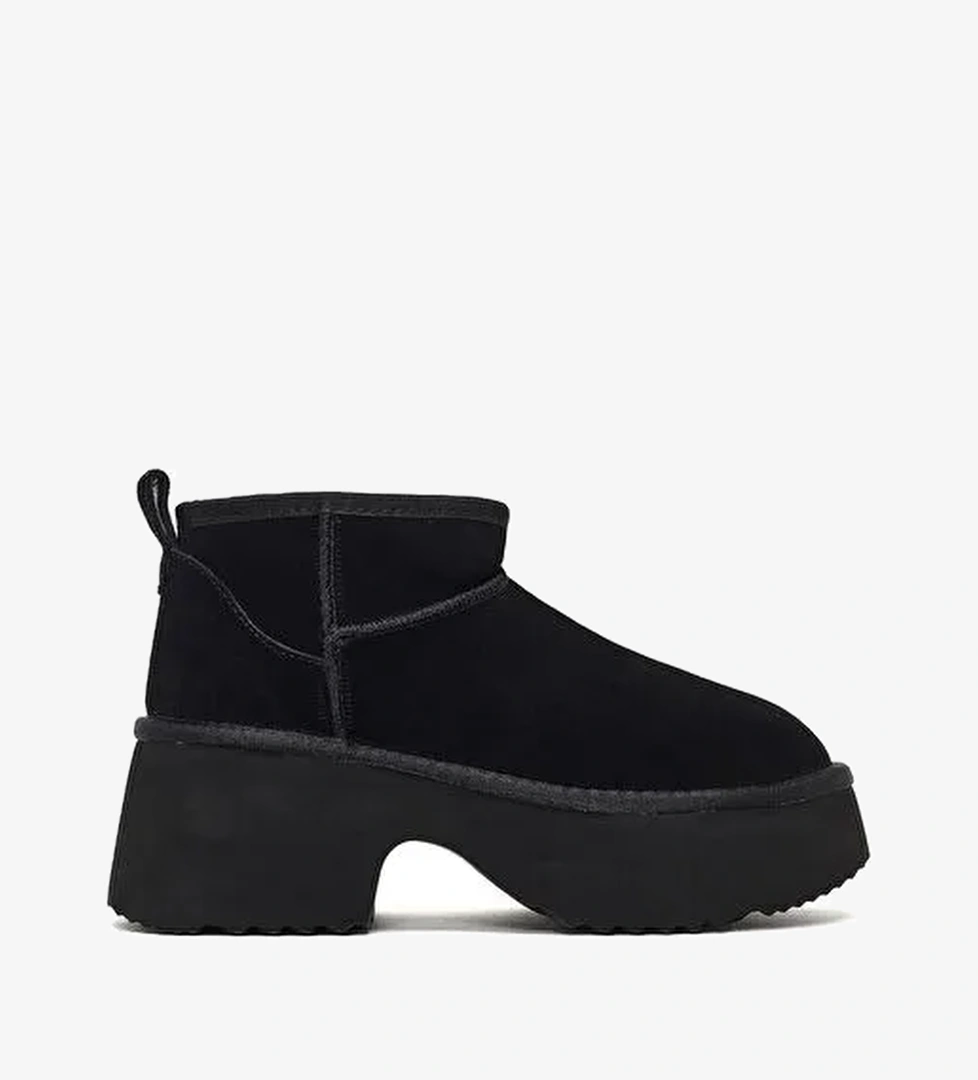 Kadın Siyah Kalın Tabanlı Süet Deri Teddy Bot 25WFD492910 - Görsel 1