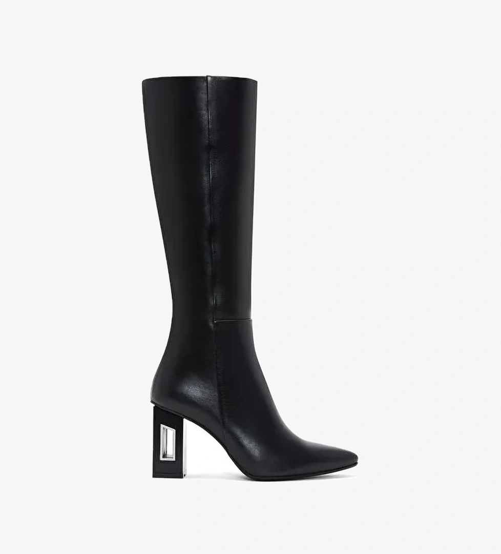 Kadın Siyah Fermuarlı Topuklu Deri Çizme 25WFD131518 - Görsel 1