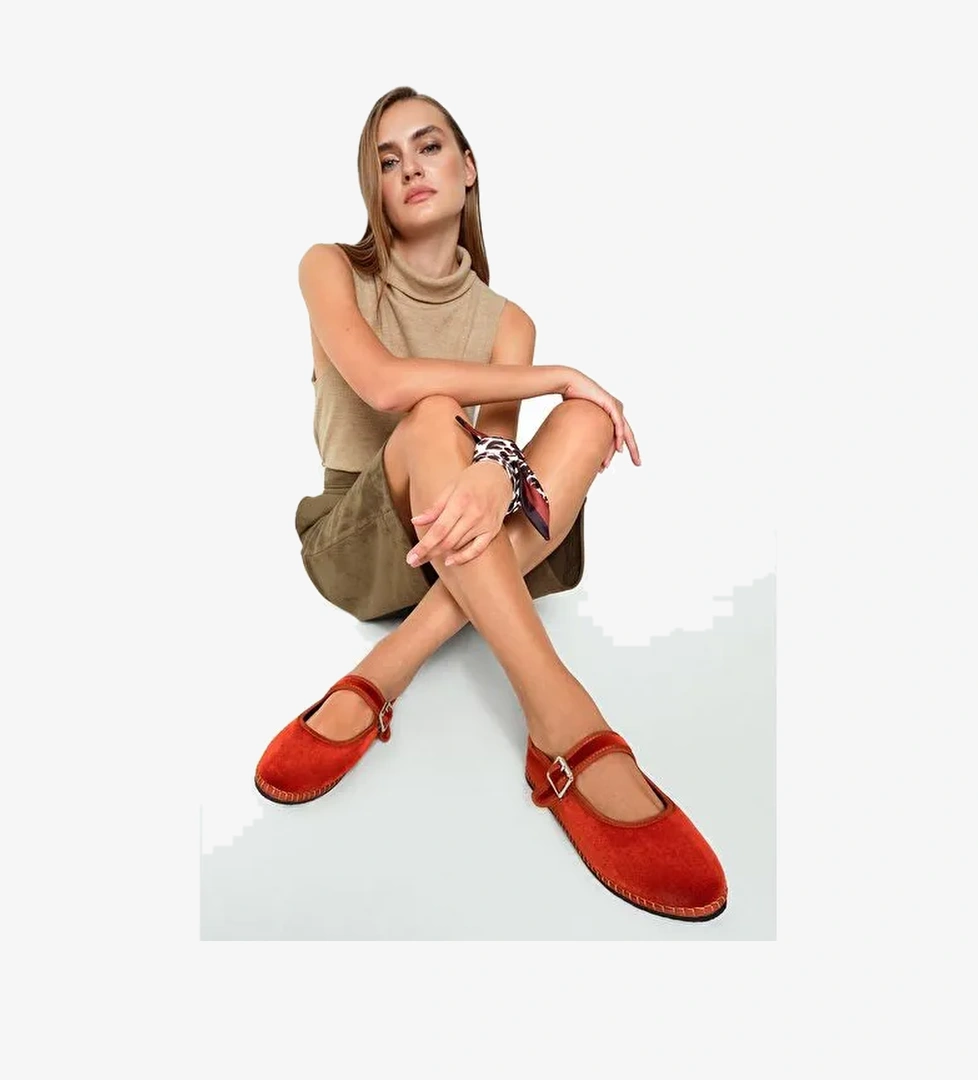 Kadın Turuncu Tokalı Kumaş Babet 25AFD20556F - Görsel 1