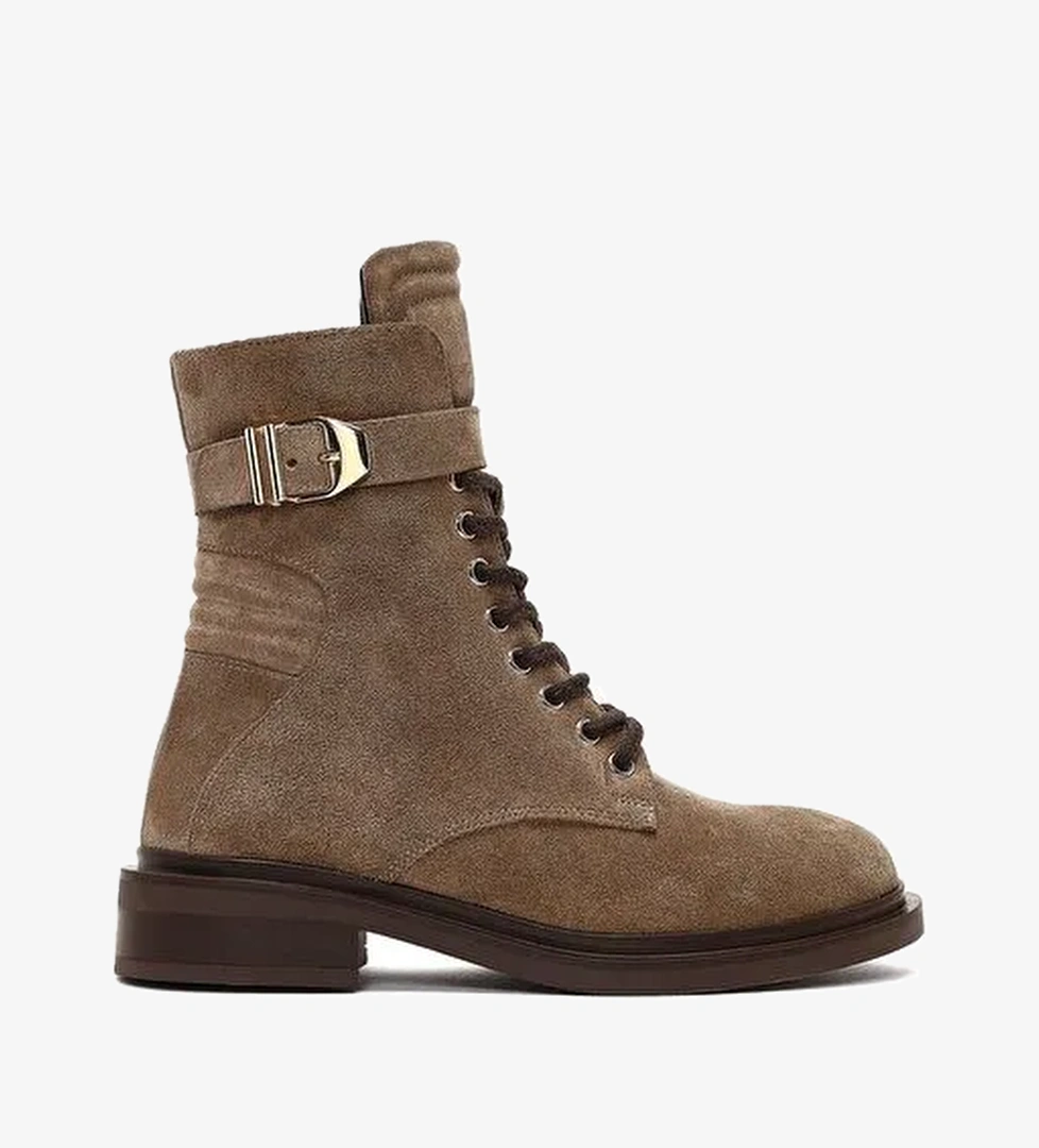 Kadın Vizon Fermuarlı Bağcıklı Süet Deri Postal Bot 25WFD200110 - Görsel 1